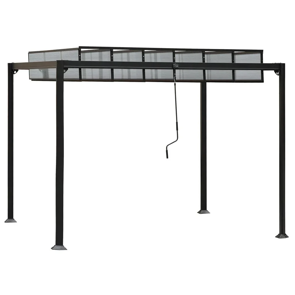 Gartenpavillon BBQ-Pavillon mit Handkurbel Dach einstellbar wetterfest Aluminium PC-Platte Grau 3 x 3 x 2,25 m