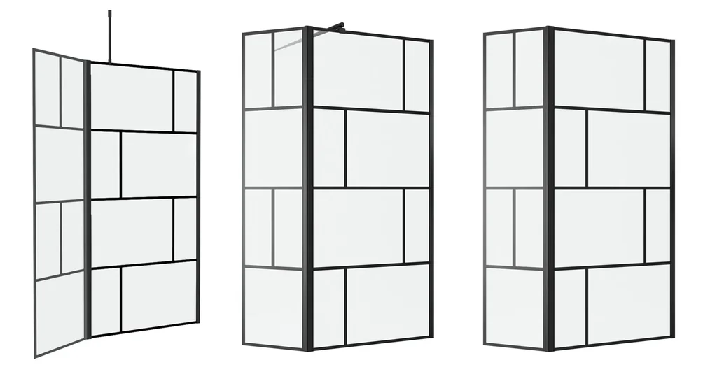 Duschwand in modernem Design 90+40 x 195 cm - Glasdusche mit matt schwarzen Wandprofil - inklusive Wandhalterung