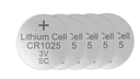 Lithium Knopfzelle CR1025, 3 Volt - 5 Stück