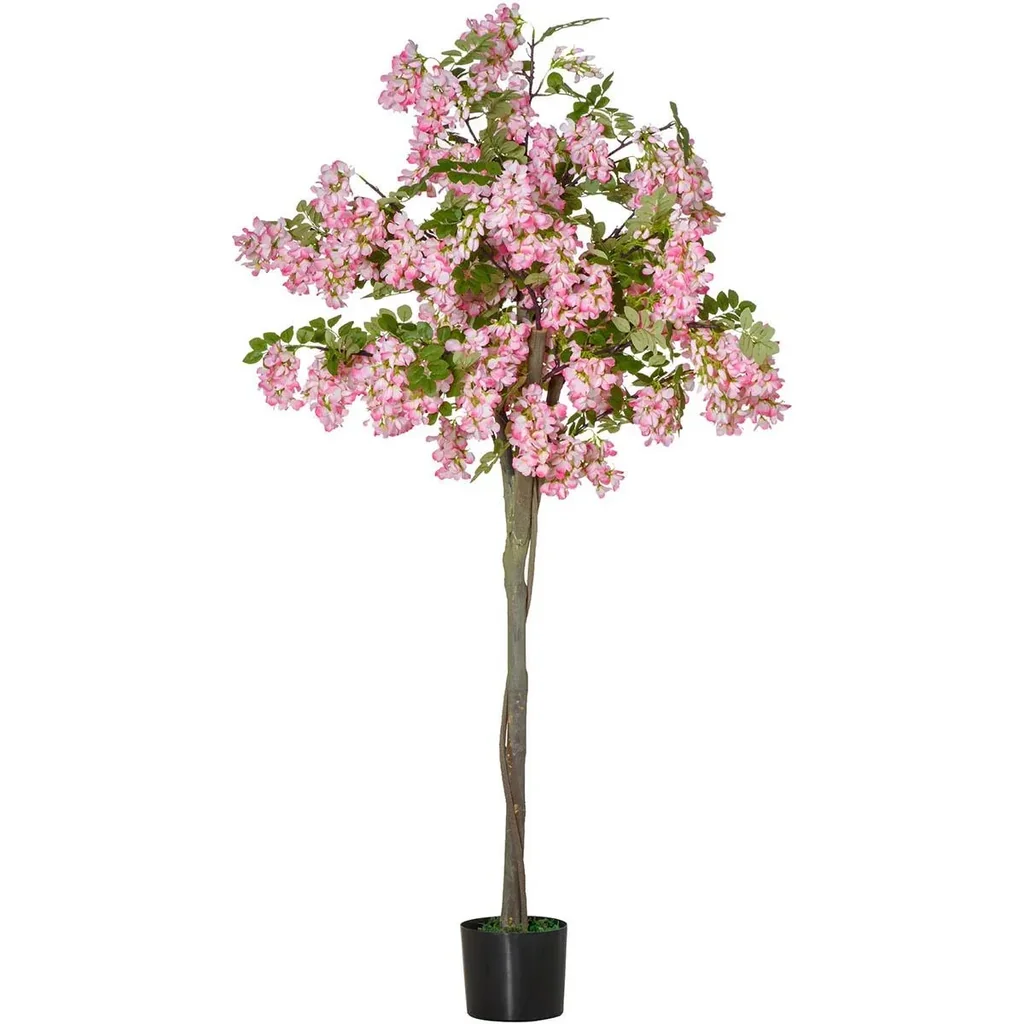 künstliche Pflanzen 150 cm künstlicher Schnurbaum mit rosa Blumen Kunstpflanze Zimmerpflanze Dekopflanze Büropflanze Kun