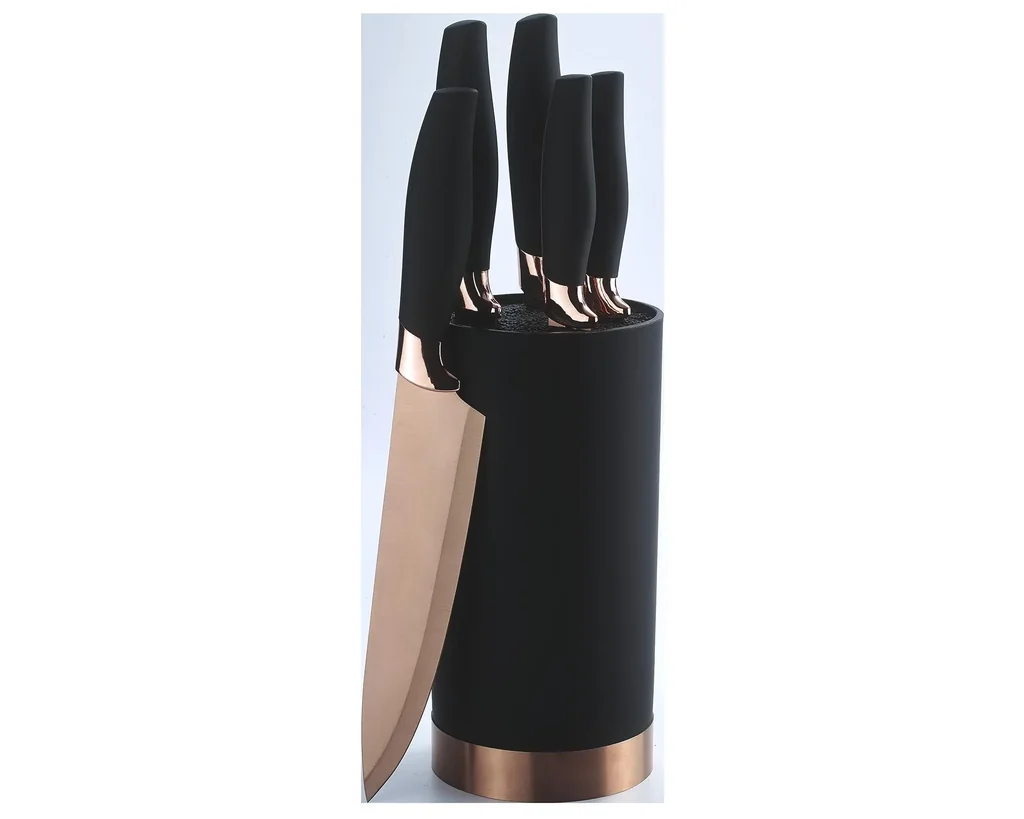 Messerblock-Set "Quisin", inklusive 5 Küchenmesser, Roségold/ Schwarz, 6-teilig
