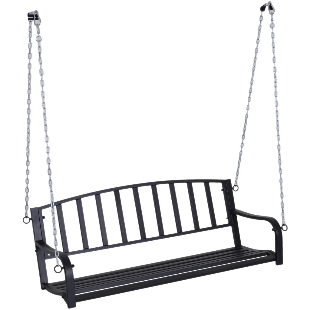 Hängebank 2-Sitzer Gartenschaukel Schaukelbank Schwebebank mit Ketten Metall Schwarz 128 x 63 x 47 cm