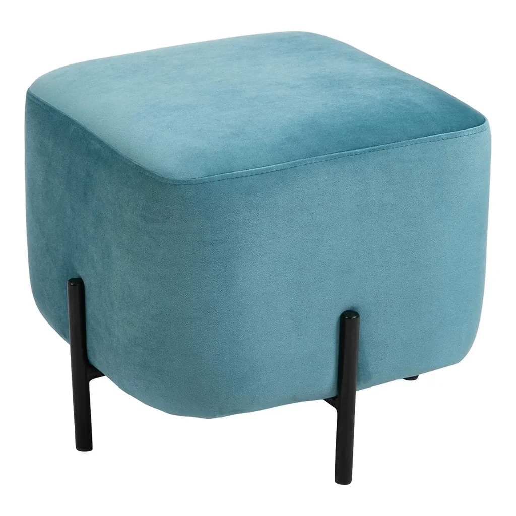 Fußhocker Fußstütze gepolstert Polyester Stahl Schaumstoff Türkis 44,5 x 44,5 x 41,5 cm