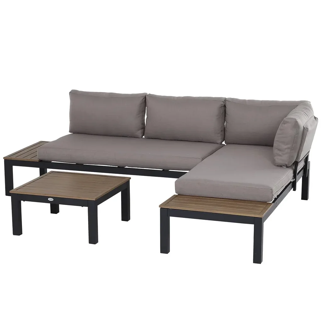 3-teiliges Gartenmöbel-Set mit Beistelltisch, Sofa mit Kissen, Outdoor, Aluminium, 164 x 74 x 69 cm
