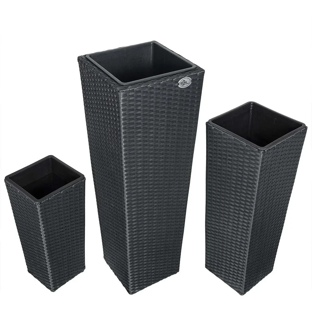 Blumentöpfe Polyrotan 3er-Set schwarz