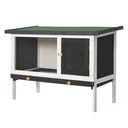 Hasenstall, Kaninchenstall, Hasenkäfig Kleintierstall mit Teerpappedach, Massivholz, Dunkelgrau+Weiß+Grün, 90 x 45 x 65