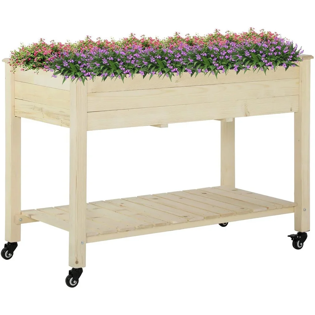 Hochbeet mit Rädern und Regalboden Natur