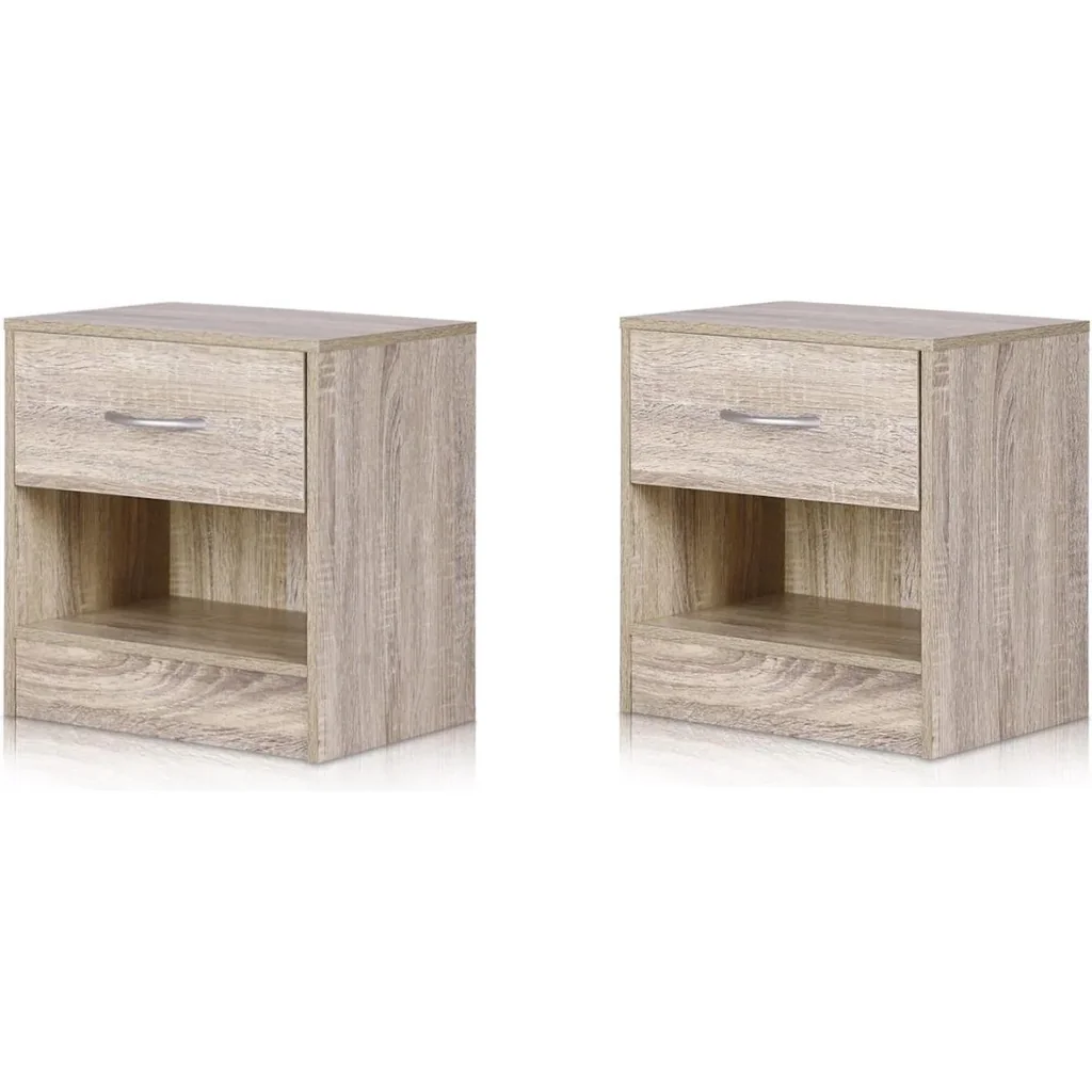 2 Stück Nachttisch Eichenoptik - MDF - 39x28x41cm