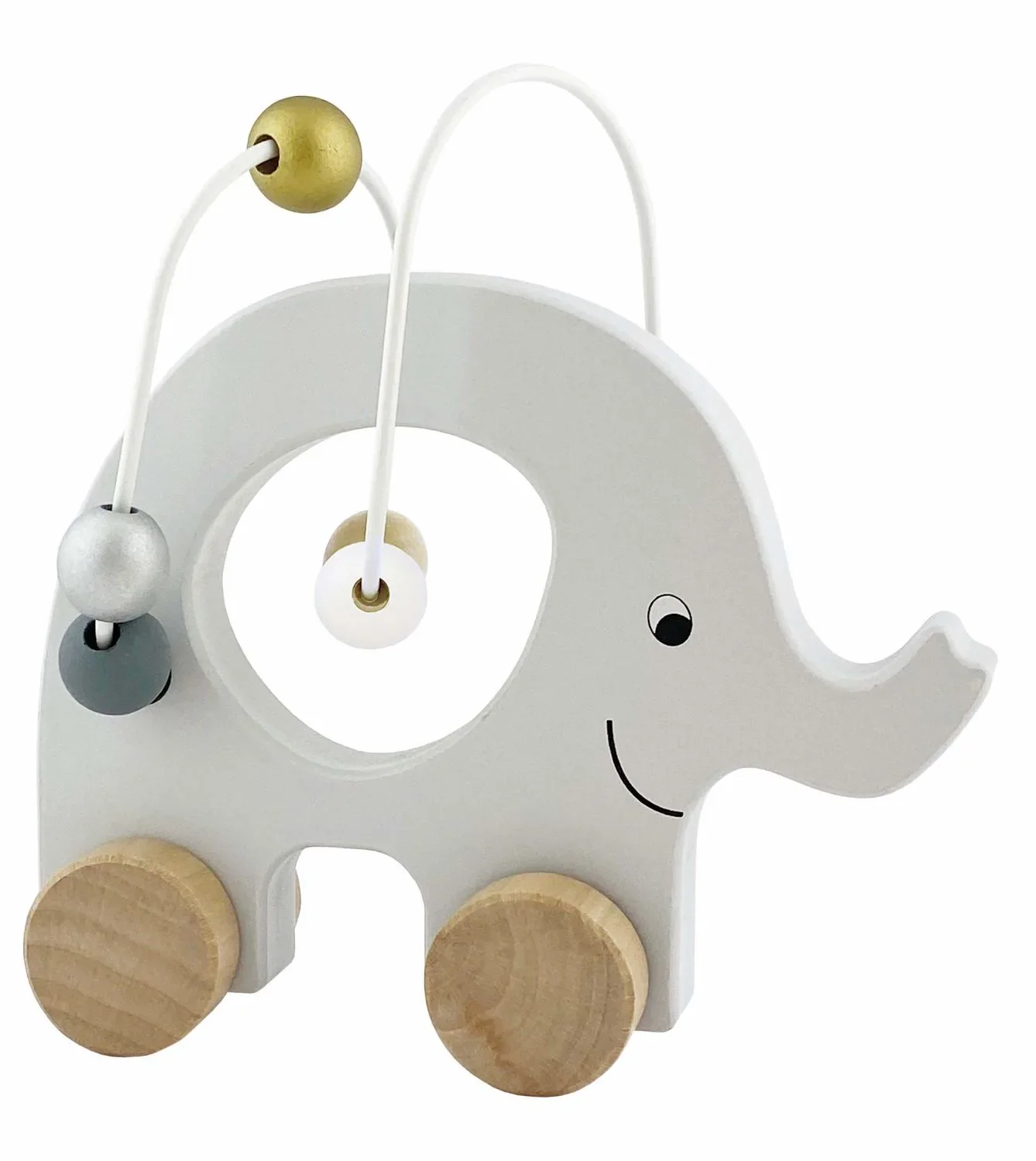 Jabadabado Kinderspielzeug, Schiebetier, Schiebespielzeug - Elefant mit Motorikschleife, Silber