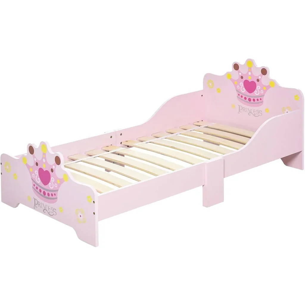 Kinderbett mit Prinzessinnen-Motiv mit Rausfallschutz für 3 6 Jahre, Mädchenbett, Holzbett für Kinderzimmer, Pappelholz,