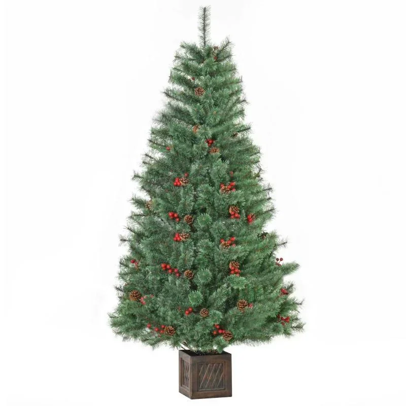 künstlicher Weihnachtsbaum 1,8 m Christbaum Tannenbaum mit Topf und Deko PVC Metall Grün 90 x 90 x 180 cm
