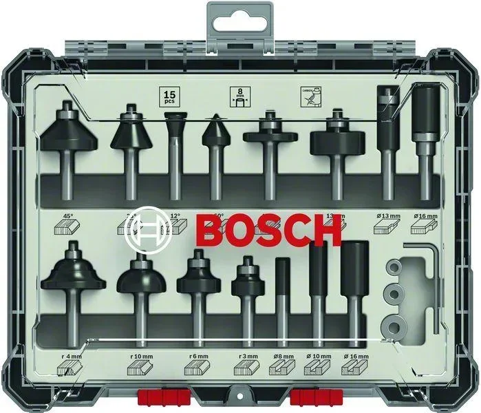 Fräser-Set, 8-mm-Schaft,15-teilig