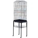 Vogelhaus Vogelkäfig Vogelvoliere für Papagei Wellensittich Vogelbauer mit rollbarem Ständer Schwarz 47,5x37x153cm