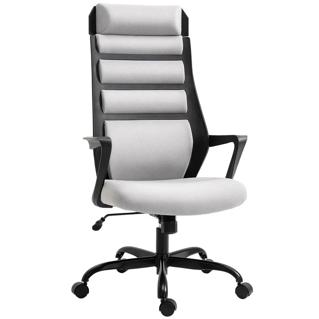Bürostuhl Ergonomischer Drehstuhl mit Wippenfunktion Armlehne höhenverstellbar Kunstleinen Stahl Grau+Schwarz 60 x 64 x
