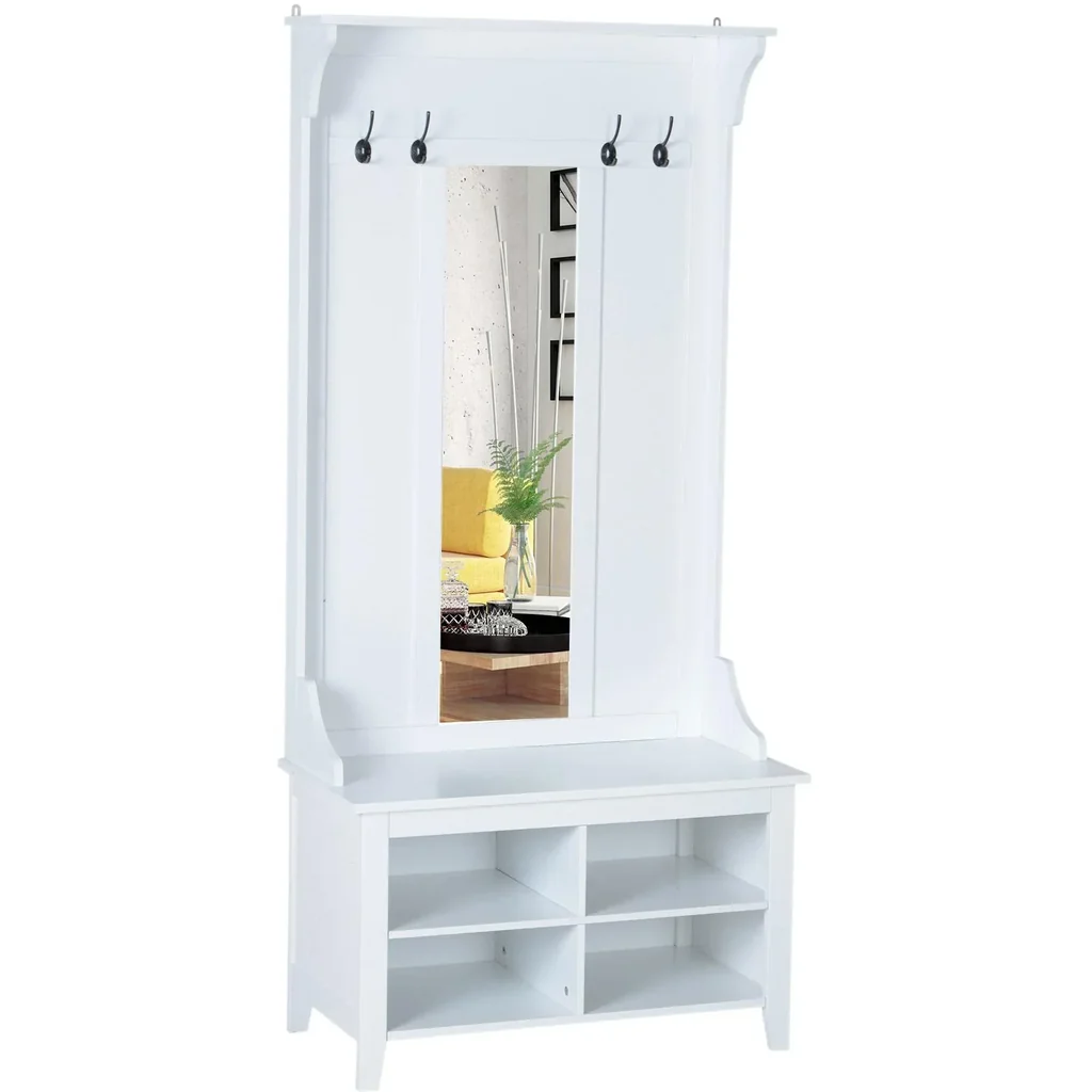 Flurgaderobe 3-in-1 Wandgarderobe mit Schuhschrank 4 Haken Weiß 80 x 40 x 170 cm