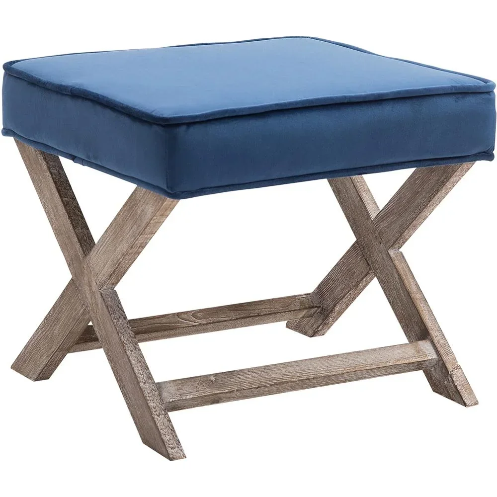 Fußhocker Sitzhocker Fußbank Sitzbank Chesterfield Polsterhocker Fußablage Samt blau 49,5 x 45 x 41 cm