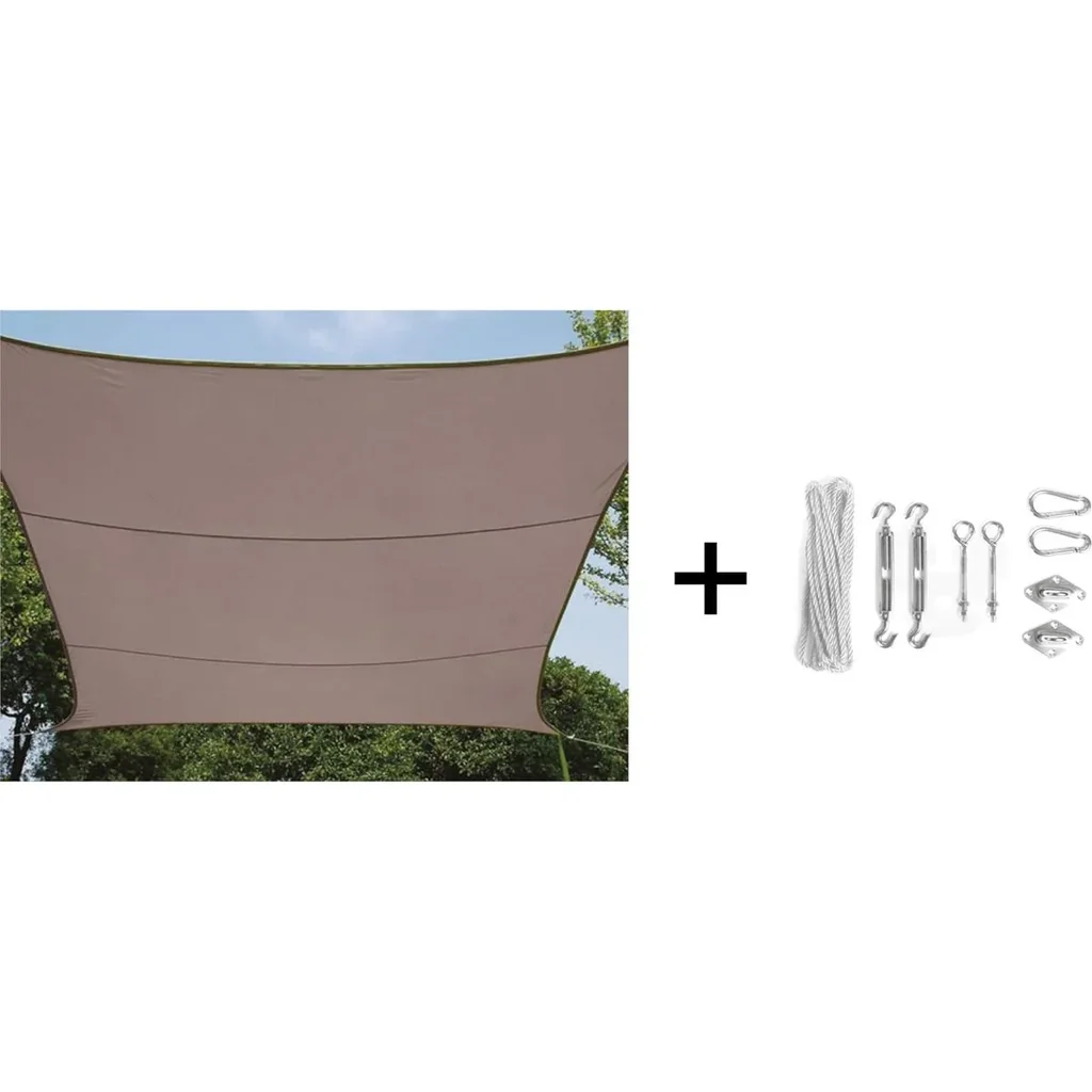 Schattentuch inklusive Perel-Befestigungskit - Rechteck - 2 x 3m - Taupe