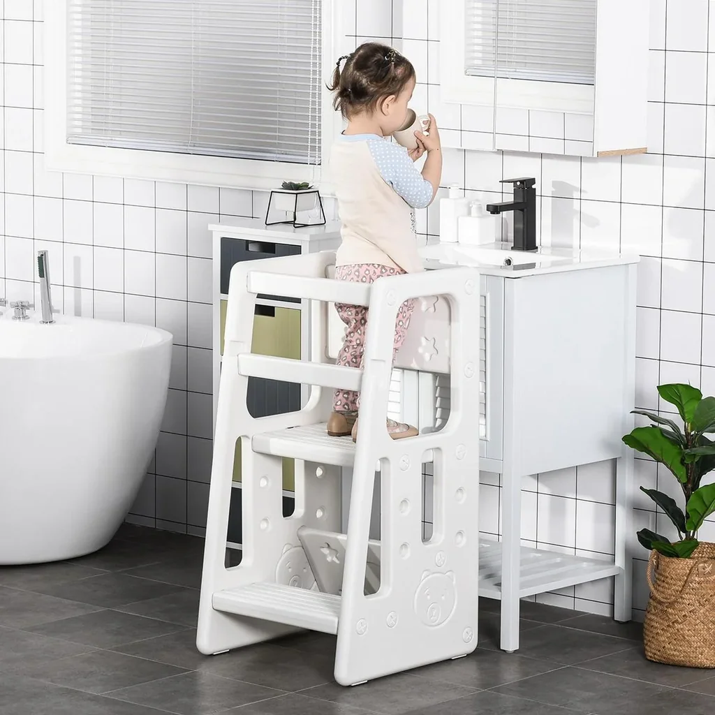 Lernturm Tritthocker für Küche Küchenhelfer mit 2 Stufen einstellbar mehr Sicherheit Anti-Slip-Design ab 18 Monaten bis