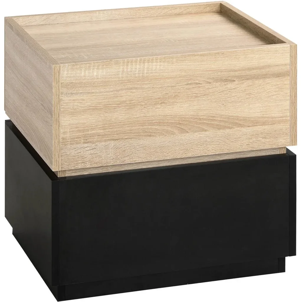 Nachttisch mit Schublade Nachtschrank stapelbar Schubladenschrank Schlafzimmer Nachtkommode Spanplatte Schwarz+Natur 50