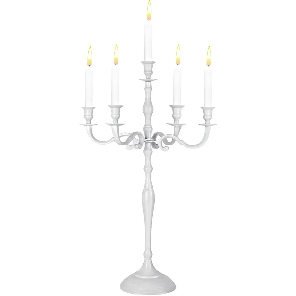 Kerzenleuchter weiß glänzend Aluminium 40cm 5-armig