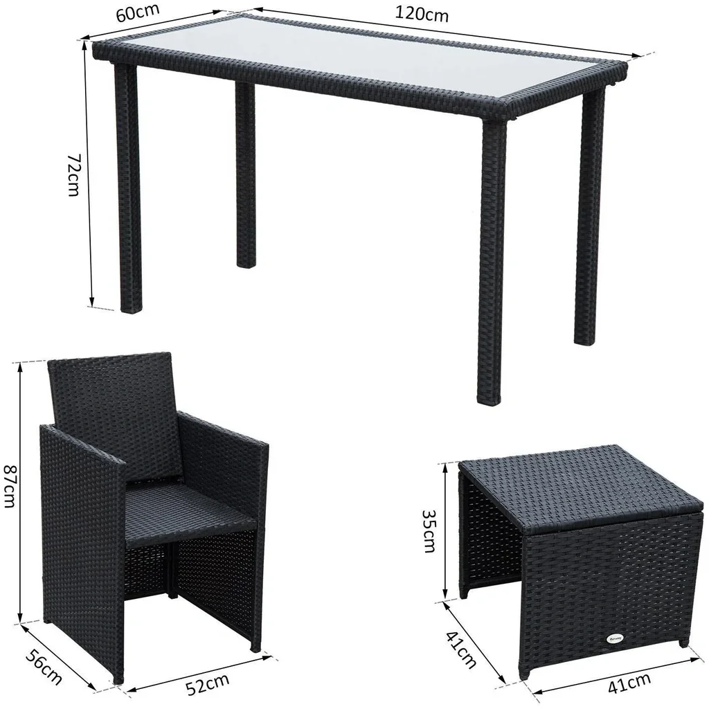 Polyrattan Sitzgruppe Gartenset 11 tlg, mit Kissen Schwarz