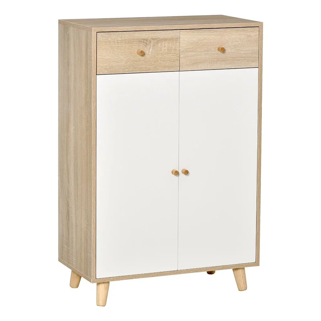 Schuhschrank Schuhregal mit Türen Schublade für Flur und Eingangsbereich moderner Natur+Weiß MDF 68 x 35 x 102,5 cm Schu