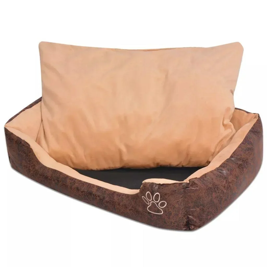 Hundebettkissen PU-Leder Größe L braun