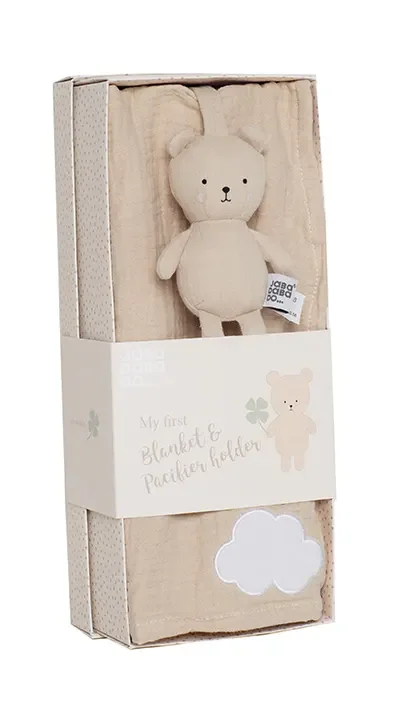 Jabadabado Geschenkset Babydecke & Schnullerhalter - Teddy, Braun