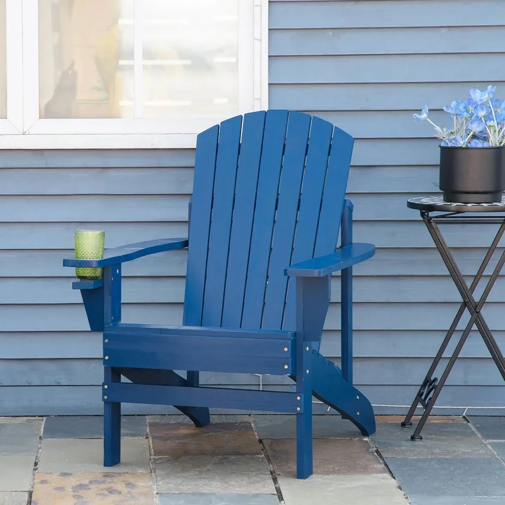 Gartenstuhl mit Becherhalter - Holz - Blau - 97 x 72,5 x 93 cm