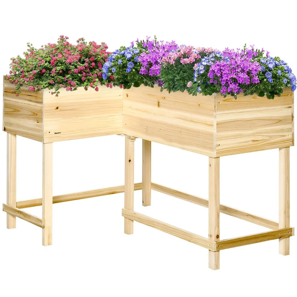 Hochbeet Holz Pflanzkasten mit Bewässerungssystem Vliesstoff Blumenkasten Blumentopf Kräuterbeet Natur 121 x 91 x 81 cm