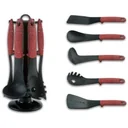 7-teiliges Küchenutensilien-Set - Rot - Servierlöffel, Spatel, Spaghettilöffel, Schöpfkelle, Spatel, Schaumlöffel