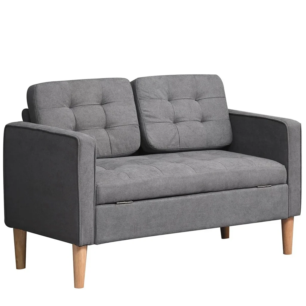2-Sitzer Sofa Stoffsofa Doppelsofa abnehmbar mit Kissen Gummiholz Baumwoll Grau 117 x 62 x 78 cm