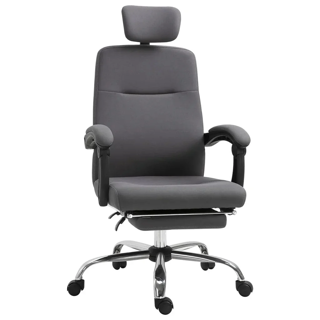 Bürostuhl mit Fußstütze&verstellbarer Kopfstütze, Ergonomisch höhenverstellbar, Grau, 62 x 64,5 x 120-135 cm