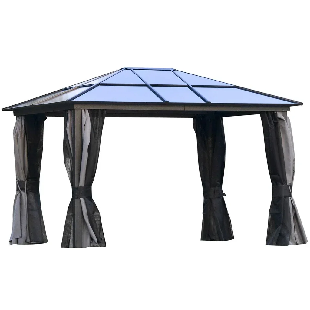 Luxus Pavillon Gartenpavillon Alu Partyzelt Gartenzelt mit lichtdurchlässigem PC Dach Dunkelgrau+Schwarz 300 x 360 x 265