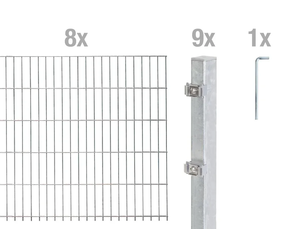 Doppelstabmattenzaun Komplettset, feuerverzinkt, Höhe 120 cm, Länge 16 m