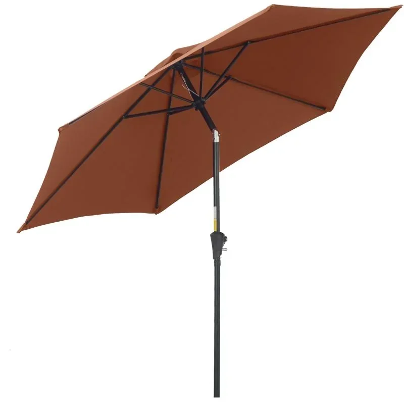 Sonnenschirm mit Handkurbel & Kippfunktion, Metall+Polyester, braun, Ø2,7 x 2,35 m