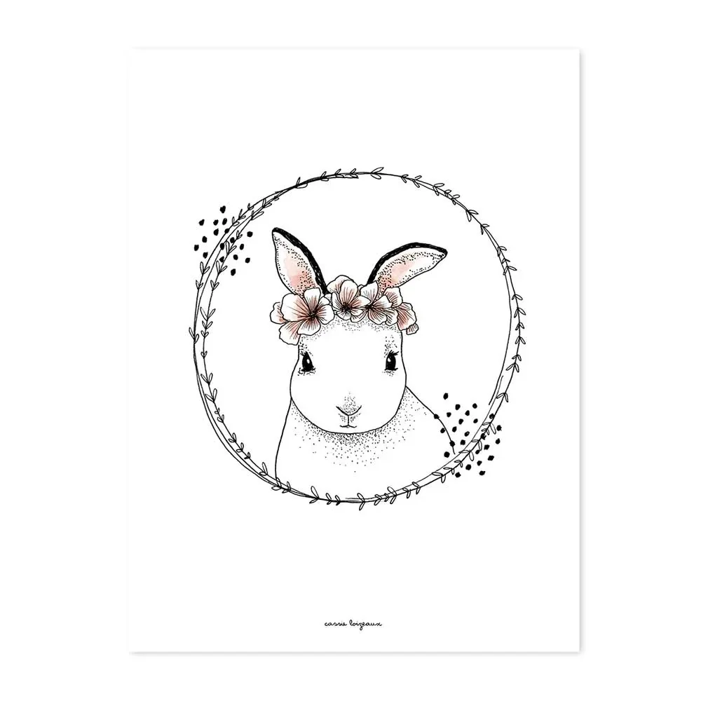 Lilipinso Poster Häschen mit Blüten weiß rosa