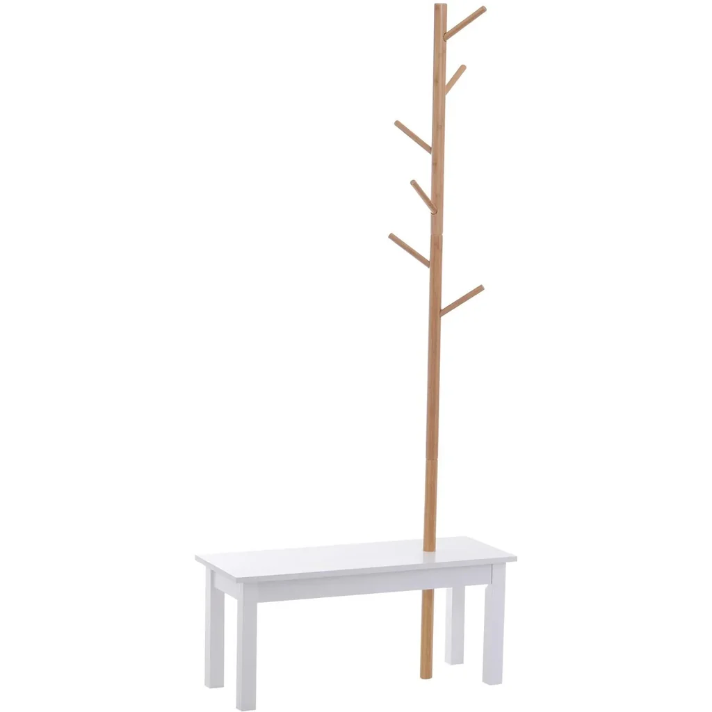 Garderobenständer Kleiderhaken Garderobe mit Sitzbank Baum-Design Zweige 6 Haken