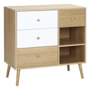 Sideboard Küchenschrank Kommode mit 2 offenen Fächern 4 Schubladen Skandi-Design Natur+Weiß 80 x 39 x 80 cm
