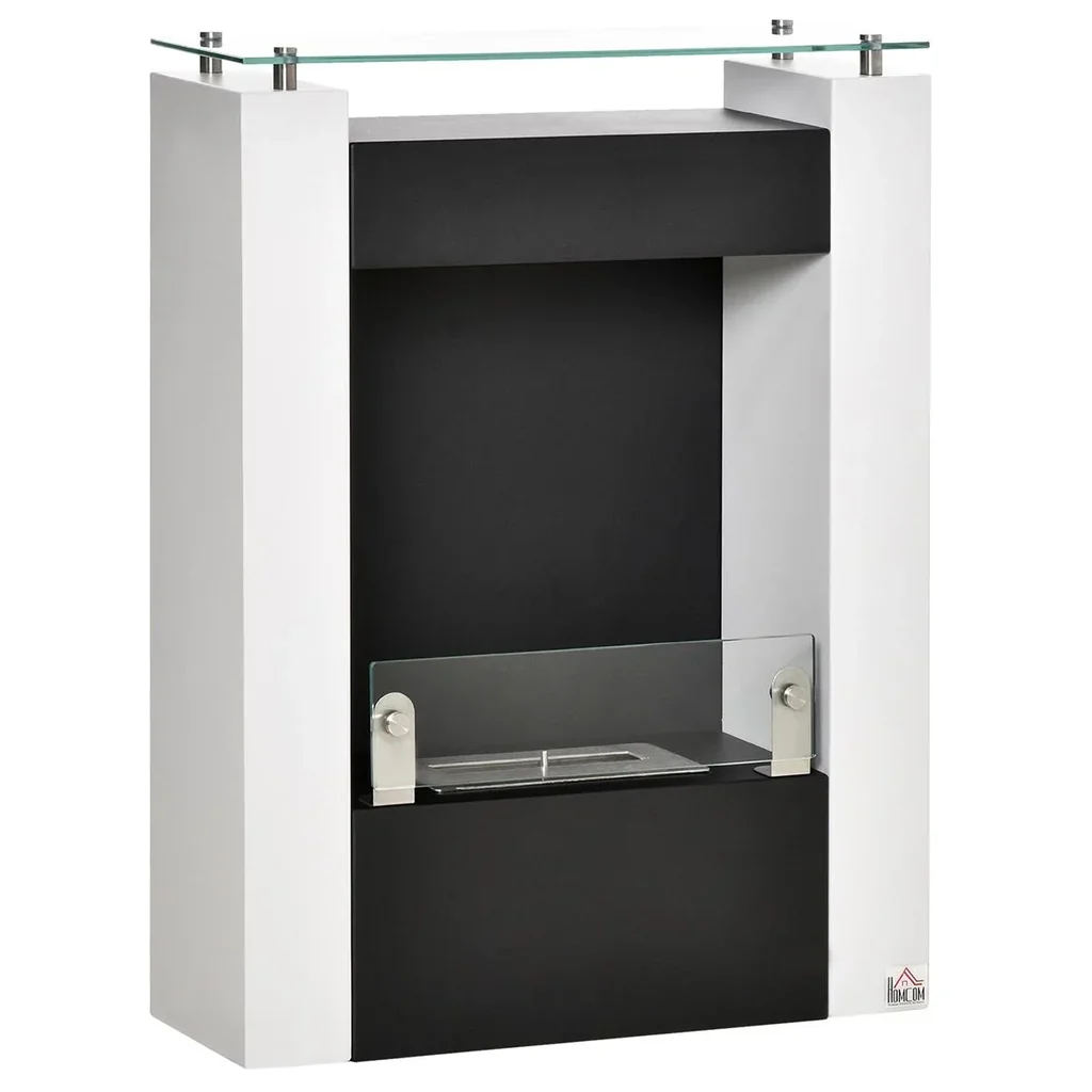 Ethanol-Kamin Bio-Ethanol-Brenner 2000W 1,5L 3 Std. Stahl Edelstahl gehärtetes Glas Weiß+Schwarz 60 x 20 x 79 cm
