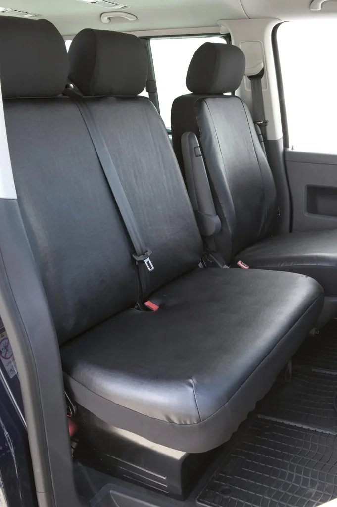 Passform Sitzbezüge für VW T5 Doppelbank vorne aus Kunstleder ab BJ 04/2003 bis 08/2009