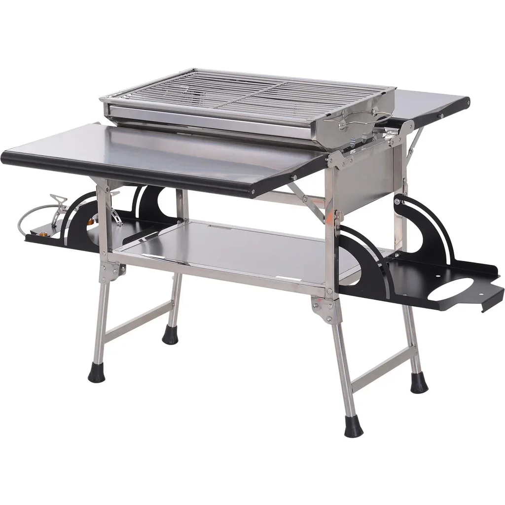 Klappgrill Gasgrill Standgrill tragbar Tischgrill Camping Garten BBQ Edelstahl Silber 58 x 34,2 x 34 cm