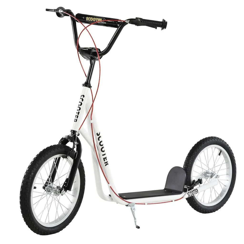 Kinderroller Scooter Tretroller Cityroller Kinder Roller Kickboard Luftreifen 16 Zoll Weiß 139 x 58 x 90-96 cm