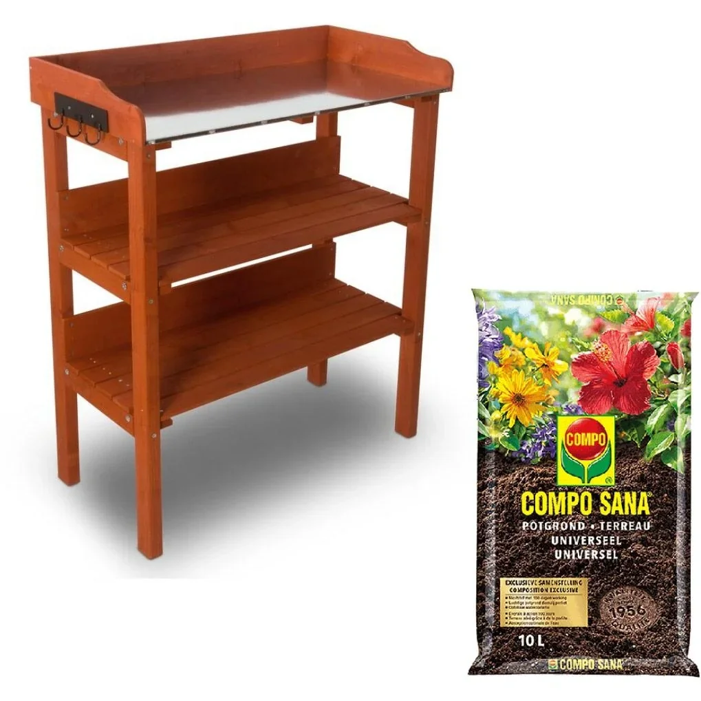 Garten Blumentisch für Pflanzen - mit Zinkplatte - 92x76x37 cm inklusive GRATIS Compo Sana 10L Blumenerde