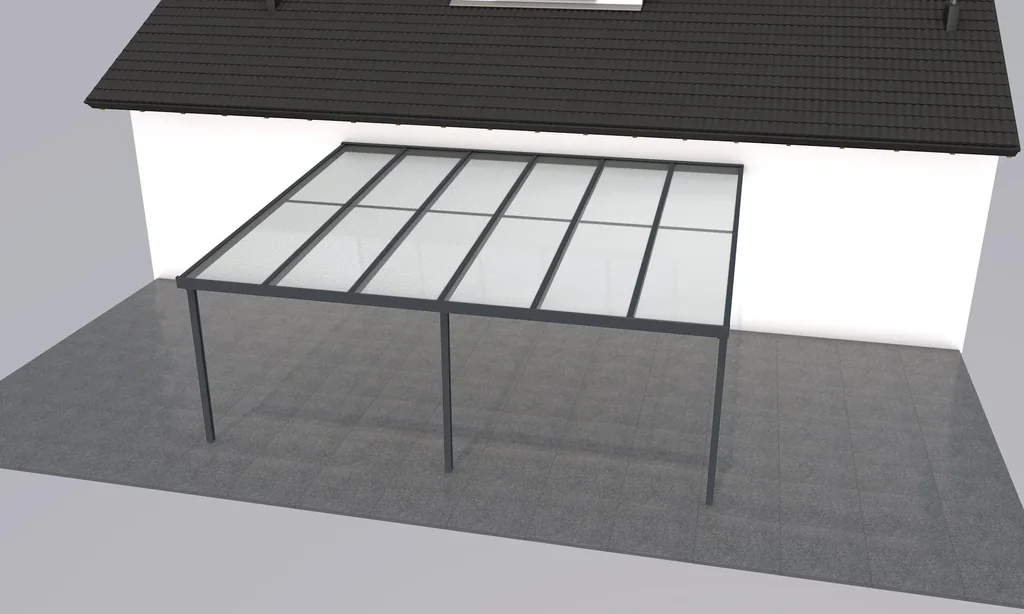 Terrassendach Premium, anthrazit, 6110 x 5060 mm - Polycarbonat Stegplatten 16 mm, bronze