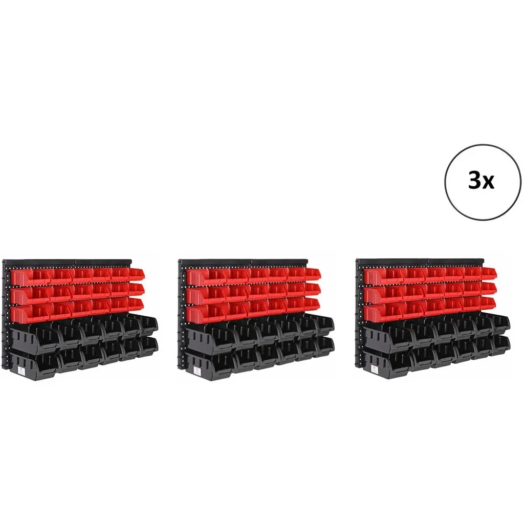 3x Werkzeugregal mit Stapelboxen 32 Stück - 2 Wandplatten von 32x38x2 cm