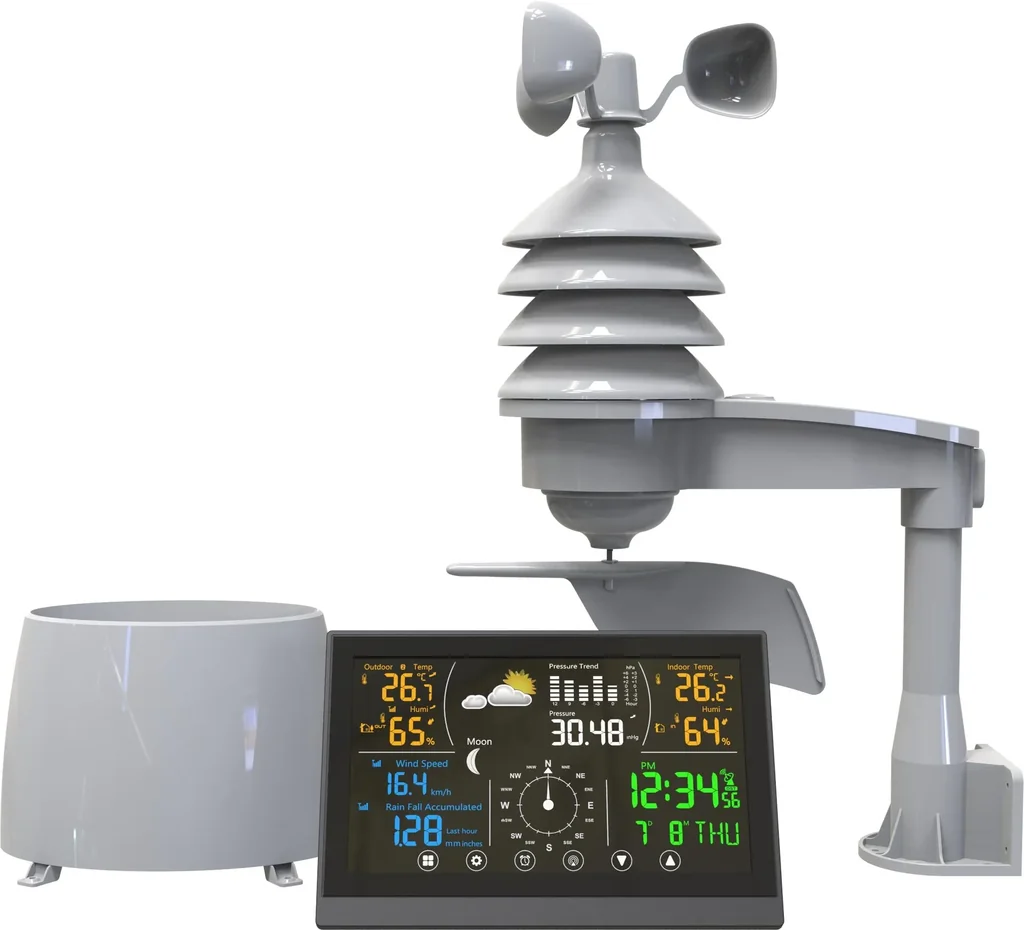 Funk-Wetterstation mit Niederschlagsmengen-, Luftdruck- und Windgeschwindigkeitsmessung