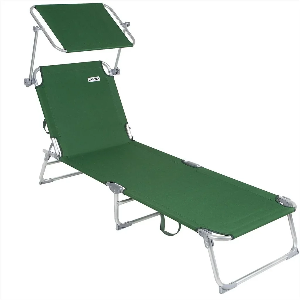 Liegestuhl 'Ibiza' mit Schiebedach aluminiumgrün 190 x 59 x 29cm
