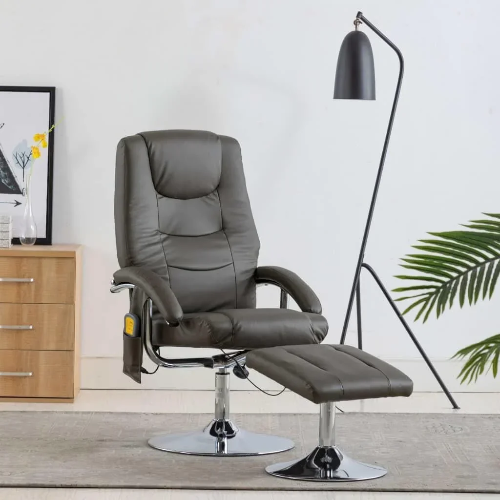 Massagesessel verstellbar mit Fußhocker Kunstleder grau