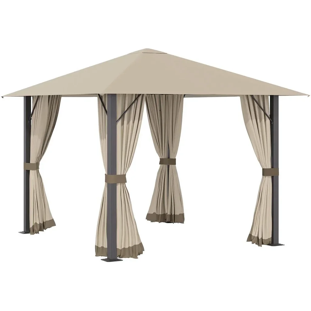 Gartenpavillon Gazebo 3 x 3 m mit Lüftungsschlitzen und 4 x Seitenteilen Wetterfest Aluminium Polyester khaki